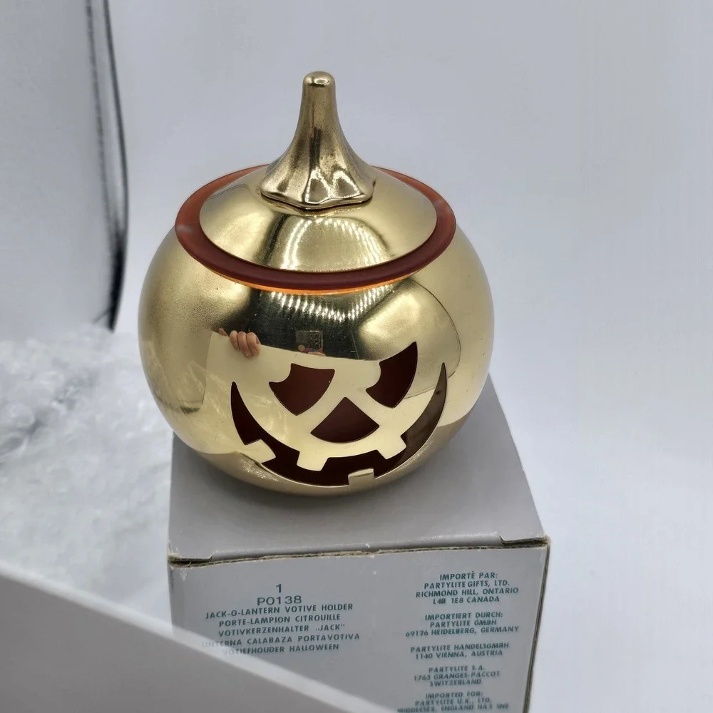 PartyLite  P0138 Brass Jack-O-Lantern Votive‎ Candle Holder - W/Box - Halloween